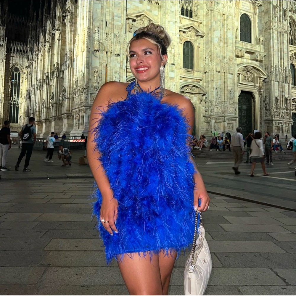 Club L London blue Feather mini dress